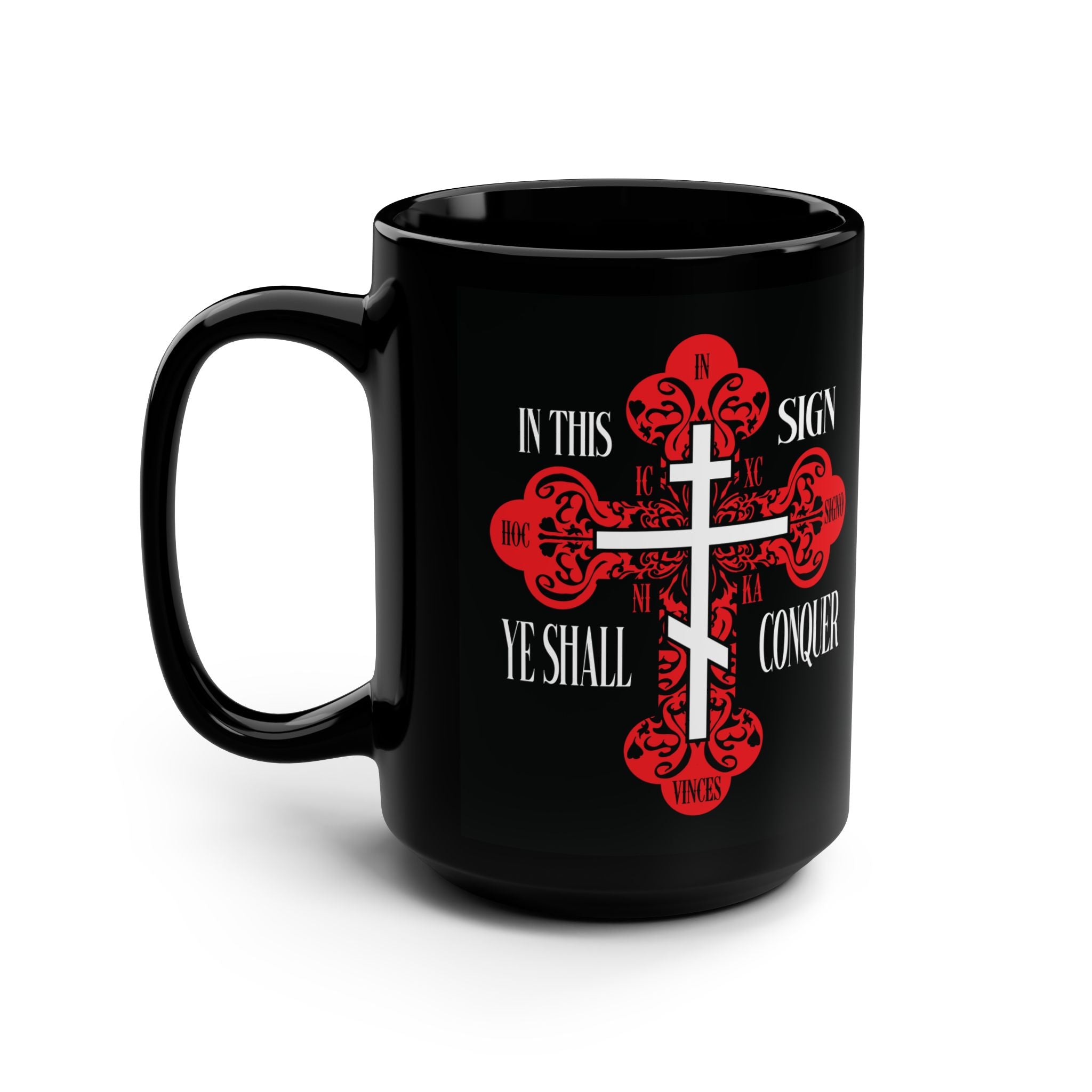 In This Sign Ye Shall Conquer Red Cross Orthodox Christian Black Mug