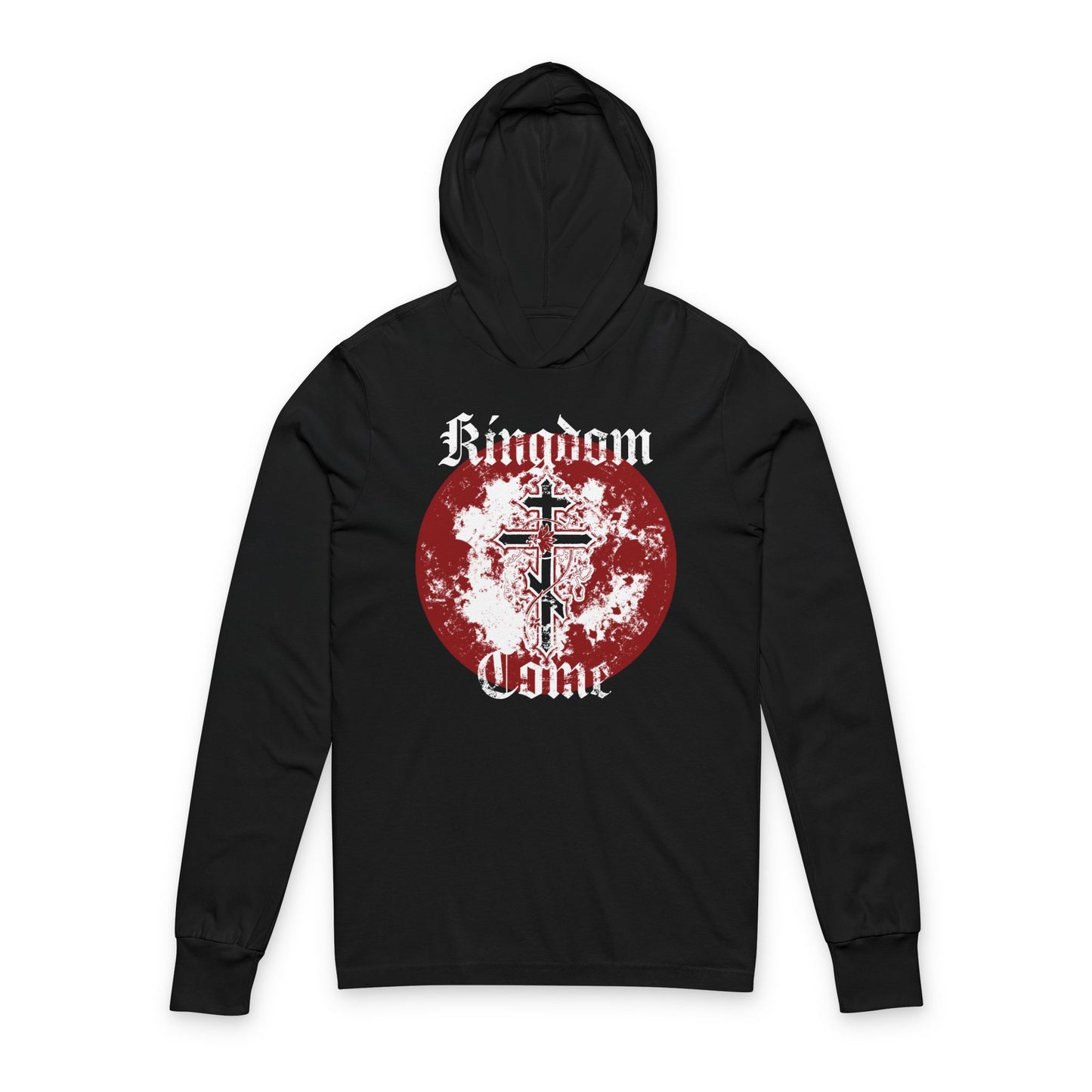 Kingdom Come | Lord's Prayer | Orthodox Cross with Vine | Textured Gothic Font | Orthodox Hooded Shirt