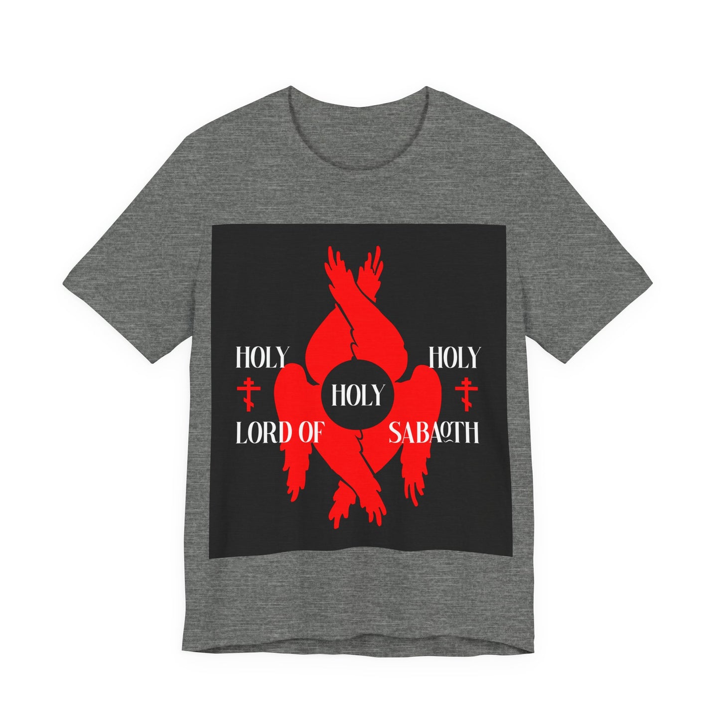 Holy Holy Holy Lord of Sabaoth Red Seraphim Wings Orthodox Crosses | Isaiah 6:3 | Divine Council | Orthodox Christian Cotton Unisex T-Shirt