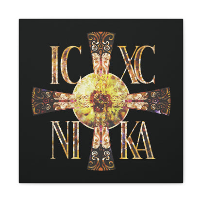ICXC NIKA Celtic Style Equal Armed Cross | Bright Solar Texture | Orthodox Christian Canvas Art