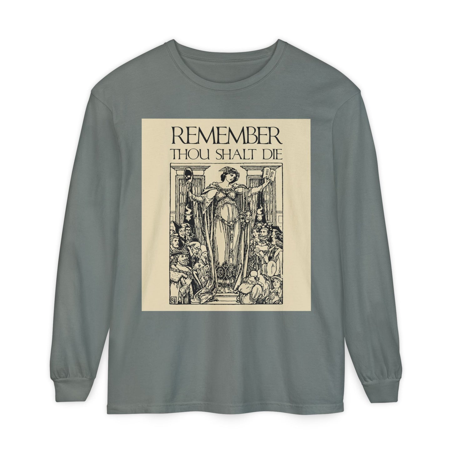Remember You Will Die Shakespearean Design | Memento Mori | Classic Woodcut Illustration Aesthetic | Orthodox Christian Long Sleeve