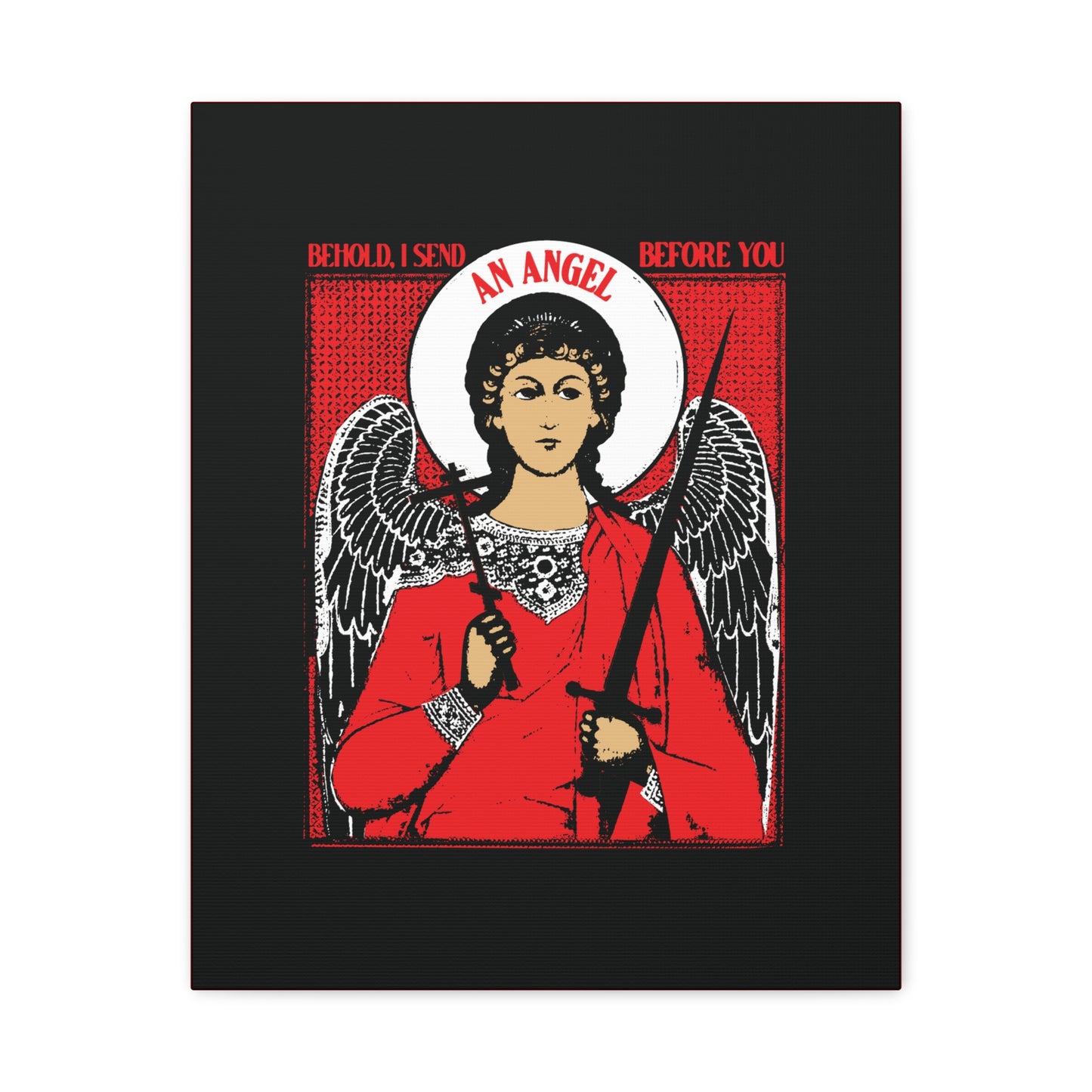 Behold I Send an Angel Before You (Ex 23:20) | Guardian Angel With Cross & Sword IconoGraphic | Orthodox Christian Canvas Art