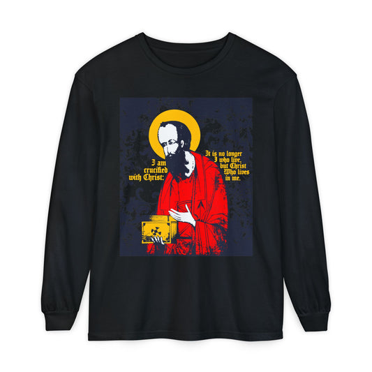 St Paul Holding Gospel Iconographic | I am crucified with Christ (Galatians 2:20) | Orthodox Christian Long Sleeve Shirt