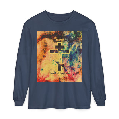 Behold, I Make All Things New (Revelation 21:5) | Cosmic Orthodox Cross On Inverted Starfield | Second Coming | Orthodox Christian Long Sleeve Shirt