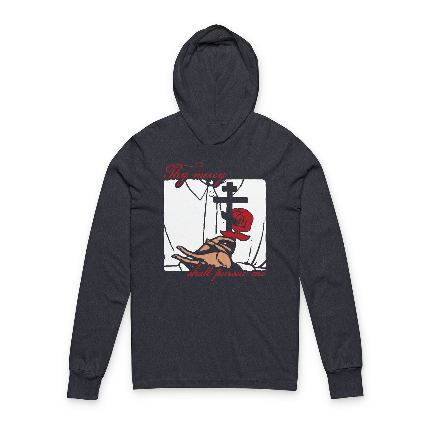 Thy Mercy Shall Pursue Me - Psalm 22 (23) | Orthodox Martyr's Cross and Rose Icono-Graphic Style | Orthodox Christian Cotton Hooded Shirt