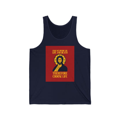 I Have Set Before You Life and Death (Deut. 30:11-20) Red Design No. 1 | Orthodox Christian Jersey Tank Top / Sleeveless Shirt