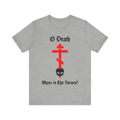 O Death Where is Thy Victory? 1 Cor 15:55 | Cross Stabbing Skull | Spraypaint Aesthetic | Orthodox Christian Cotton T-Shirt