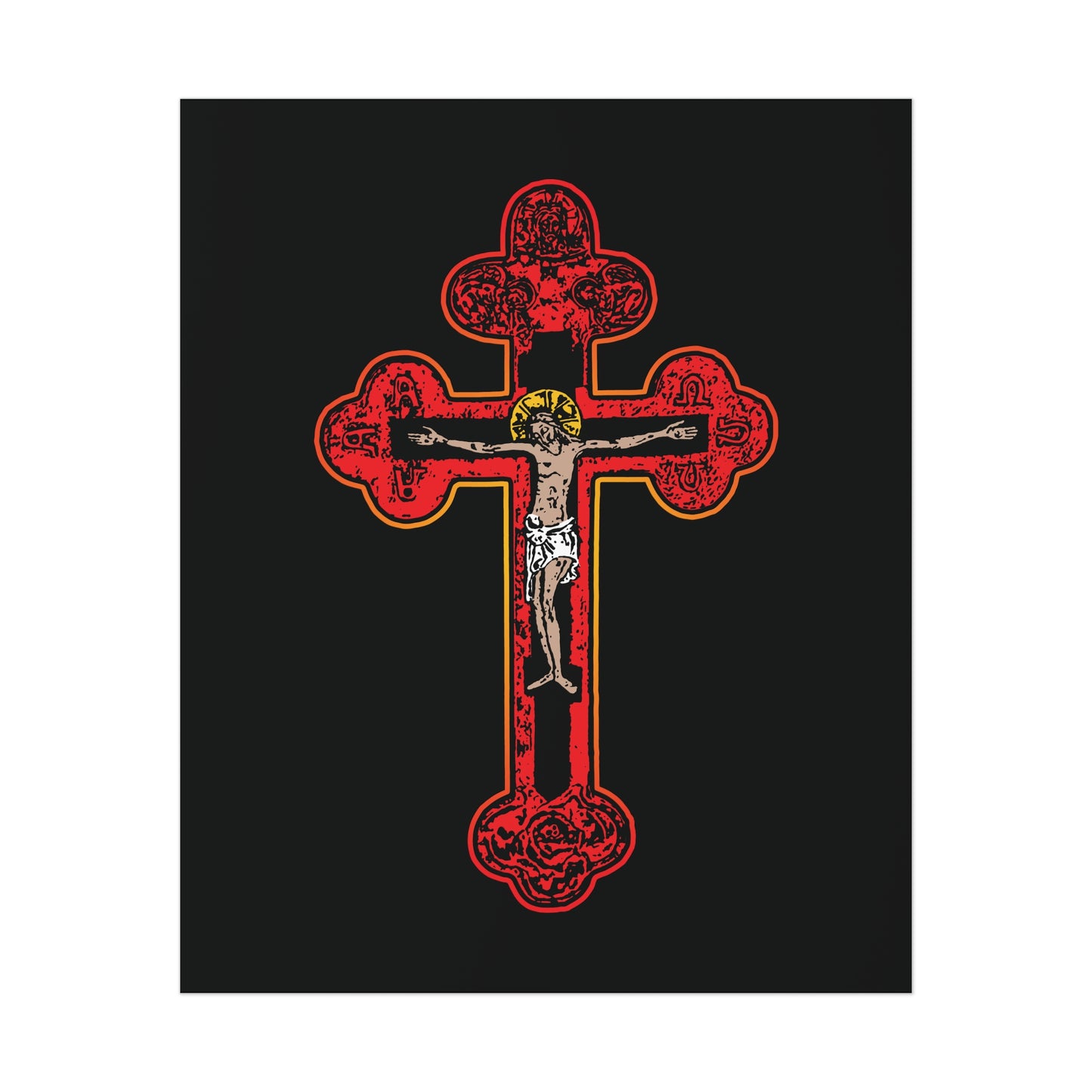 Red Orthodox Christian Crucifix | Byzantine Golgotha Cross | Alpha & Omega | I Am Crucified With Christ | Orthodox Art Poster