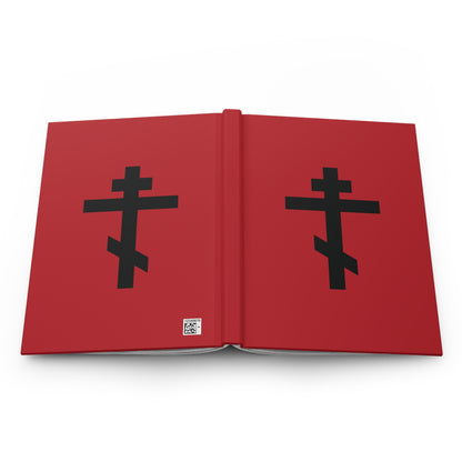 Black Orthodox Cross Red Background | O Christ our God, of Thine own Will Thou didst accept Crucifixion | Orthodox Hardcover Journal