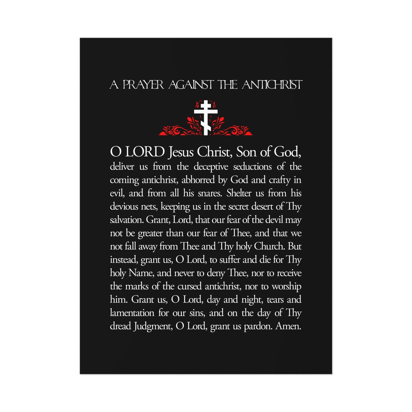 Prayer Against the Antichrist By Elder Anatoly the Younger of Optina | Christ is King | Book of Revelation | Orthodox Christian Art Poster