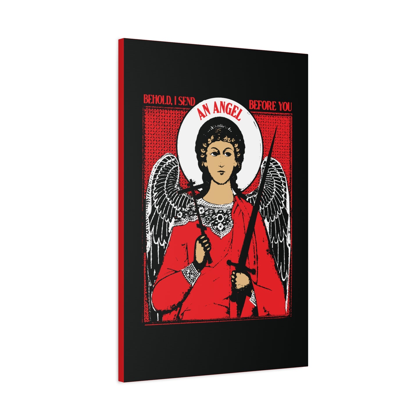 Behold I Send an Angel Before You (Ex 23:20) | Guardian Angel With Cross & Sword IconoGraphic | Orthodox Christian Canvas Art