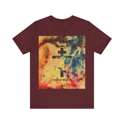 Behold, I Make All Things New (Revelation 21:5) | Cosmic Orthodox Cross On Inverted Starfield | Second Coming | Orthodox Christian Cotton T-Shirt