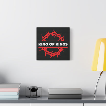 The King of Kings Crown of Thorns canvas art, inspired by Revelation 19:16, features a red crown and KING OF KINGS text—an inspiring reminder above any desk that Christ is King and the King of Glory.