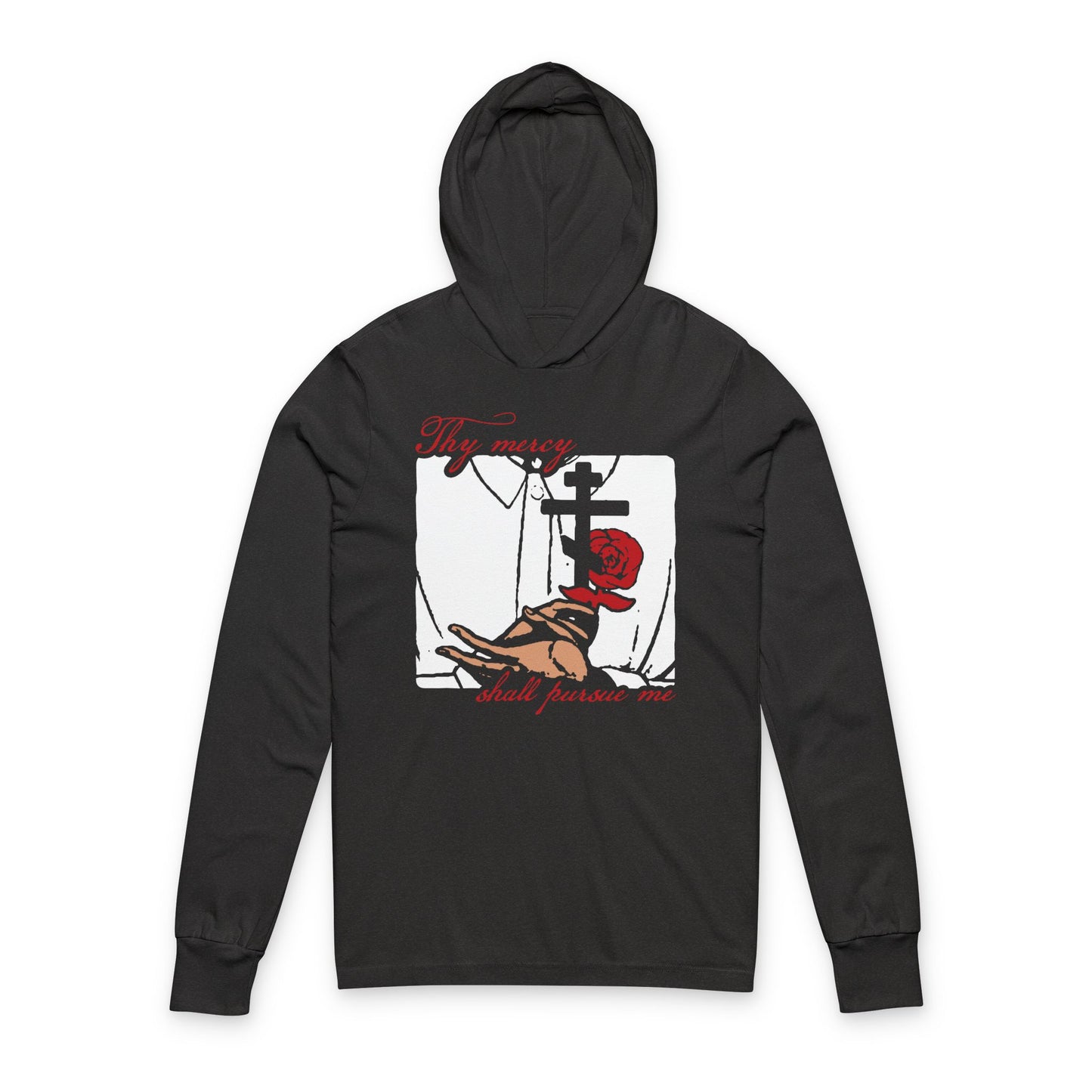 Thy Mercy Shall Pursue Me - Psalm 22 (23) | Orthodox Martyr's Cross and Rose Icono-Graphic Style | Orthodox Christian Cotton Hooded Shirt
