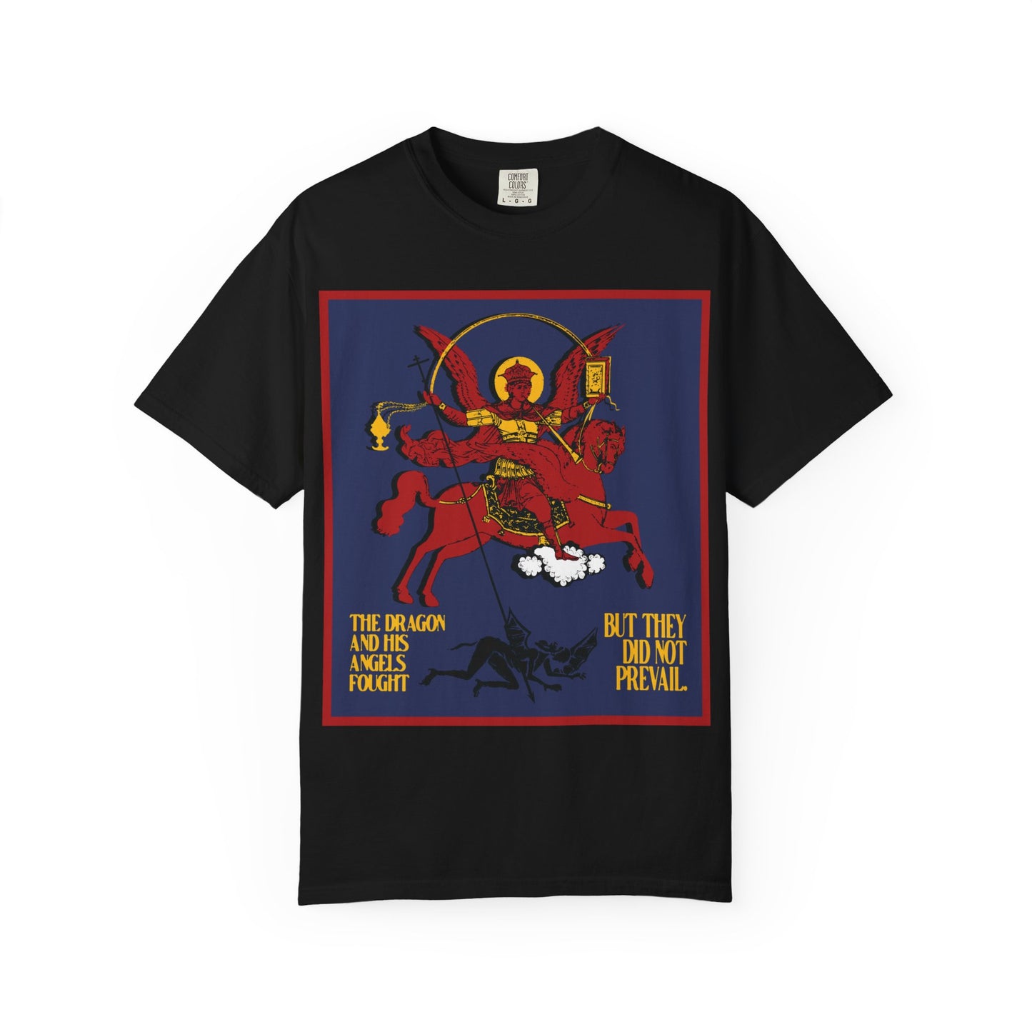 Archangel Michael Defeating Satan the Dragon (Rev 12:7-8) | Apocalyptic IconoGraphic | Orthodox Christian Heavyweight Cotton Unisex Tee