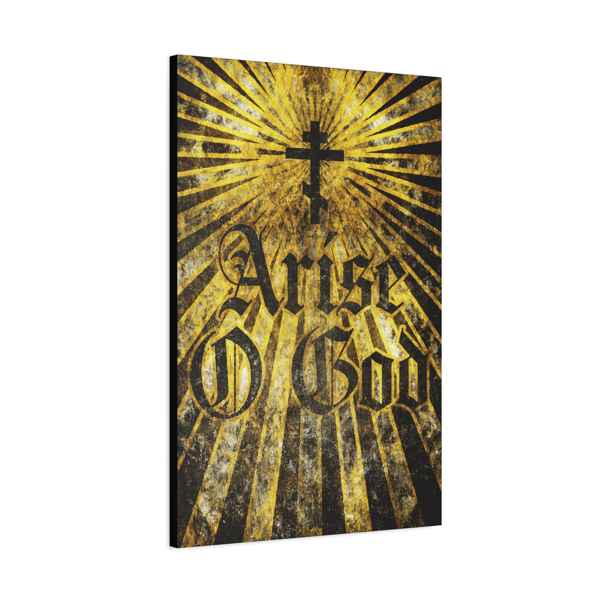 The "Arise O God | Psalm 81 (82 LXX)" wall art features a black Orthodox cross with golden rays and bold, textured Gothic font, set against a textured background—an ideal Orthodox Christian decor reflecting the Divine Council worldview.