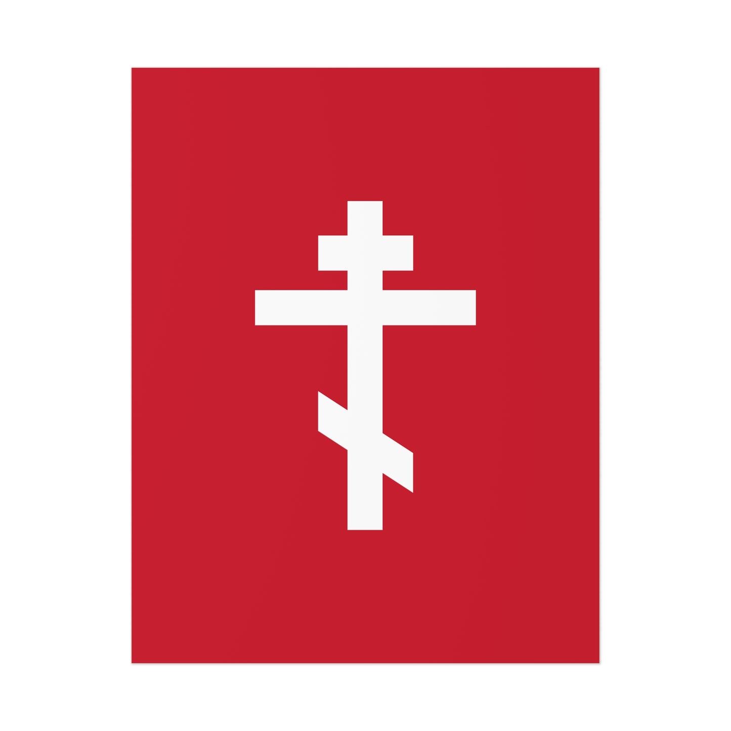 White Orthodox Cross Red Background | We venerate Thy Cross, O Master, and we glorify Thy holy Resurrection! | Orthodox Art Poster