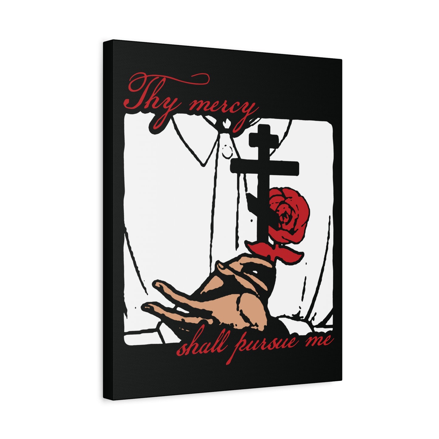 Thy Mercy Shall Pursue Me - Psalm 22 (23) | Orthodox Martyr's Cross and Rose Icono-Graphic Style | Christian Canvas Art