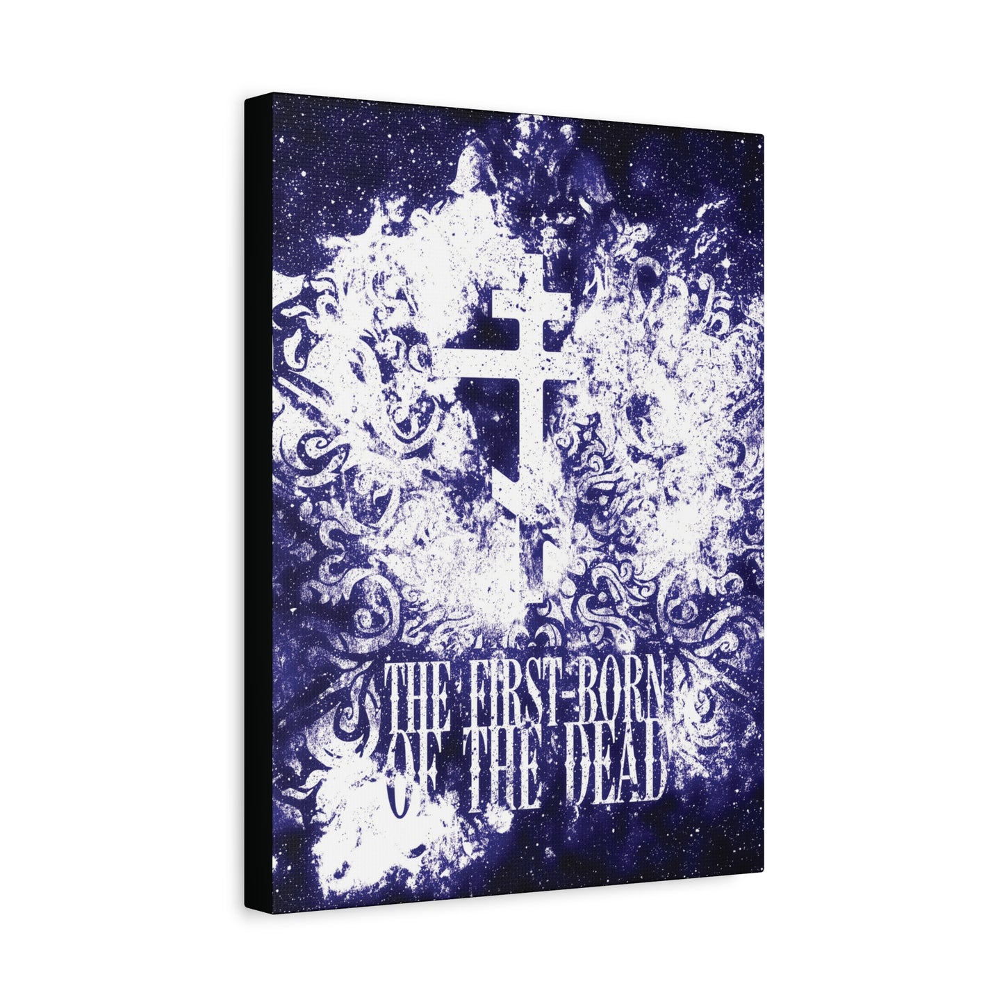 The First-Born of the Dead | Glowing White & Blue Textured Cosmic Orthodox Cross | Resurrection & Apocalypse | Christian Canvas Art