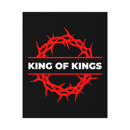 The "King of Kings Crown of Thorns | The King of Glory | Christ is King | Revelation 19:16" poster features a red crown of thorns and KING OF KINGS in bold white on black, inspired by Revelation 19:16.