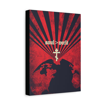 What Shall it Profit a Man | Matthew 16:26 | Soul Is Greater Than World | Red Earth White Cross | Orthodox Christian Canvas Art