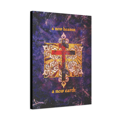A New Heaven/A New Earth | Red Orthodox Cross on Textured Ornate Background | Christian Canvas Art