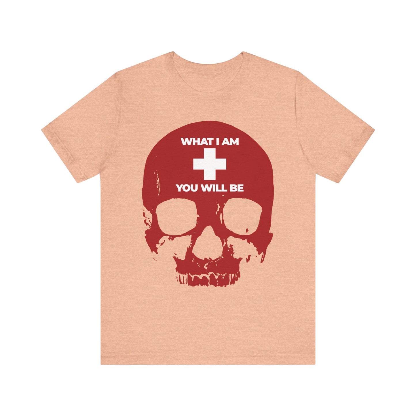 What I Am You Will Be White Cross on Red Skull | Remember You Will Die | Memento Mori | Orthodox Christian Lightweight Cotton Unisex Tee