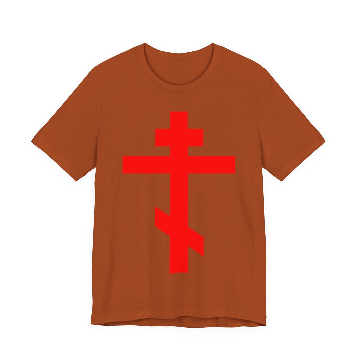 Red Orthodox Tribar Cross | Preserve Thy People By Thy Cross, O Lord | Christ is King | Christian Unisex Cotton Tee