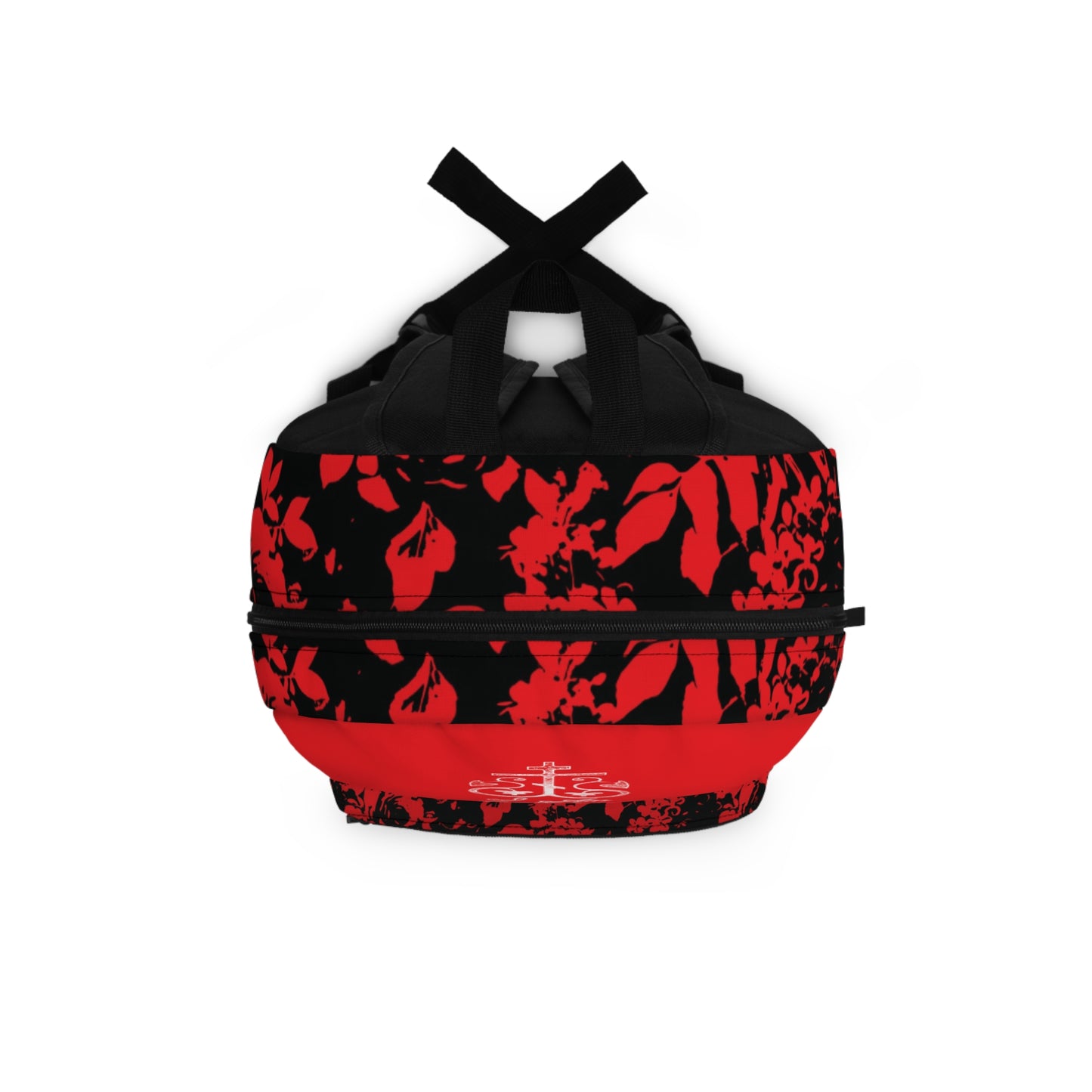I Am the True Vine (John 15:1) | Orthodox Cross Vine Monogram | Red and Black Floral Design | Orthodox Christian Backpack