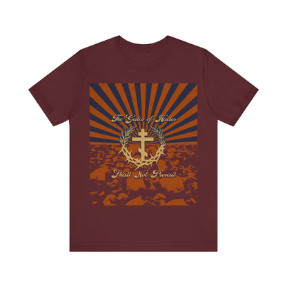 The Gates of Hades Shall Not Prevail | Cross with Wreath & Crown of Thorns | Skulls and Rays | Orthodox Christian T-Shirt
