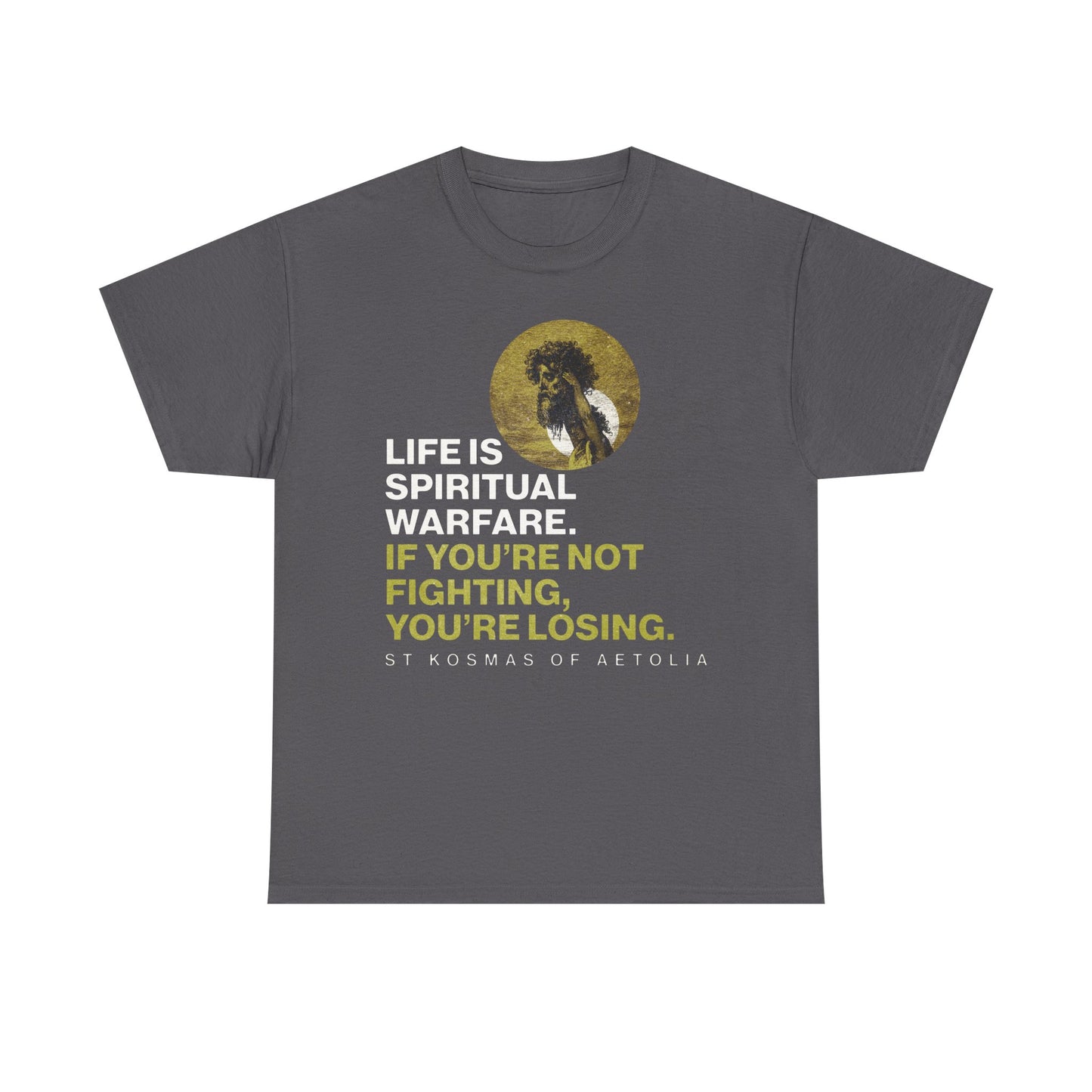 Life is Spiritual Warfare | St Kosmas of Aetolia | Gustave Dore | David & Goliath | Unseen Warfare | Orthodox Midweight Cotton Unisex Tee