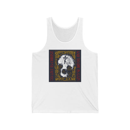 To Live is Christ, to Die is Gain (Philippians 1:21) | Skull with Cross on Gold Manuscript Texture | Orthodox Christian Jersey Tank Top