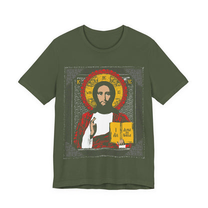 Christ Pantocrator Icono-Graphic | He-Who-Is | I Am the Alpha and Omega | Ancient Icon Graphic Design | Orthodox Christian Cotton T-Shirt