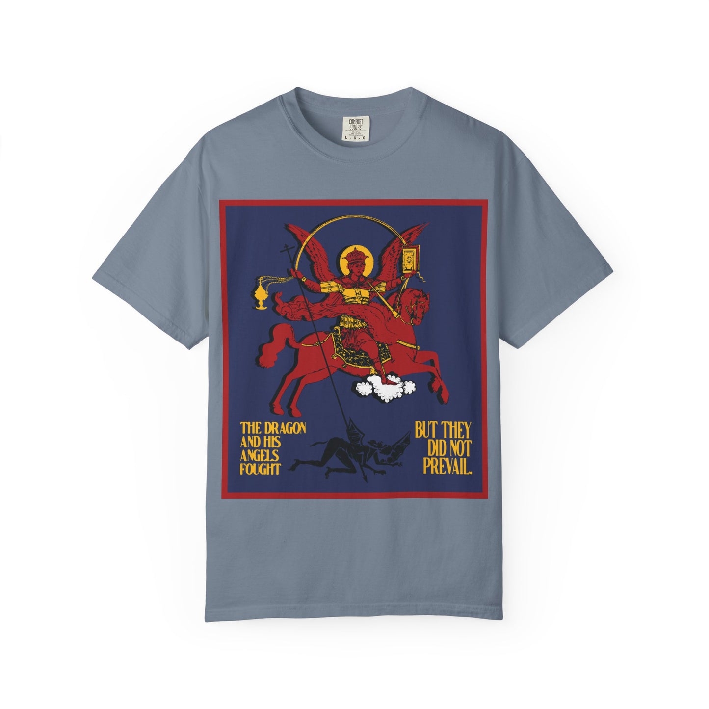 Archangel Michael Defeating Satan the Dragon (Rev 12:7-8) | Apocalyptic IconoGraphic | Orthodox Christian Heavyweight Cotton Unisex Tee