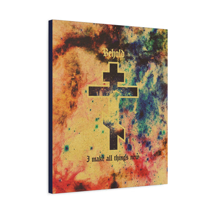 Behold, I Make All Things New (Revelation 21:5) | Cosmic Orthodox Cross On Inverted Starfield | Second Coming | Orthodox Christian Canvas Art