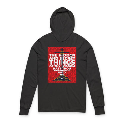 The Hidden and Secret Things of Thy Wisdom (Psalm 50/51) | Golgotha Cross | Skull of Adam | Orthodox Long Sleeve Hooded Shirt