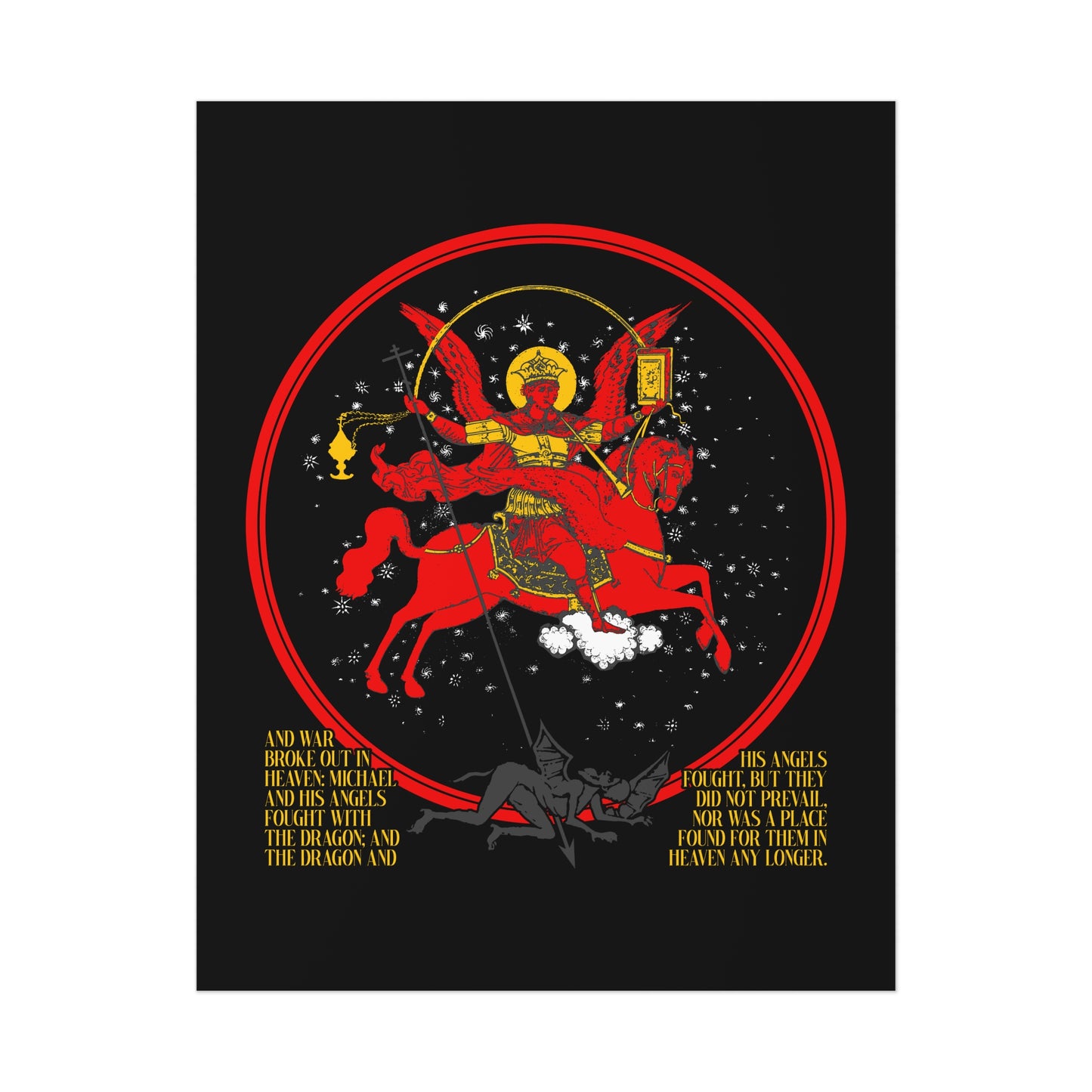 Archangel Michael of the Apocalypse Icono-Graphic | War in Heaven (Rev 12:7-9) | Satan Cast Out | Orthodox Christian Art Poster