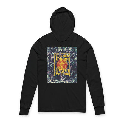 Trampling Down Death By Death | Paschal Floral Design with Gothic Script and Three-Bar Cross | Orthodox Long Sleeve Hooded Shirt