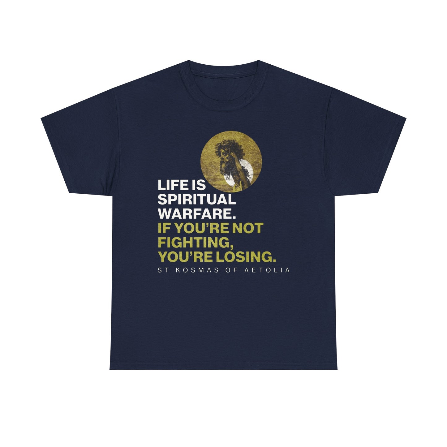Life is Spiritual Warfare | St Kosmas of Aetolia | Gustave Dore | David & Goliath | Unseen Warfare | Orthodox Midweight Cotton Unisex Tee