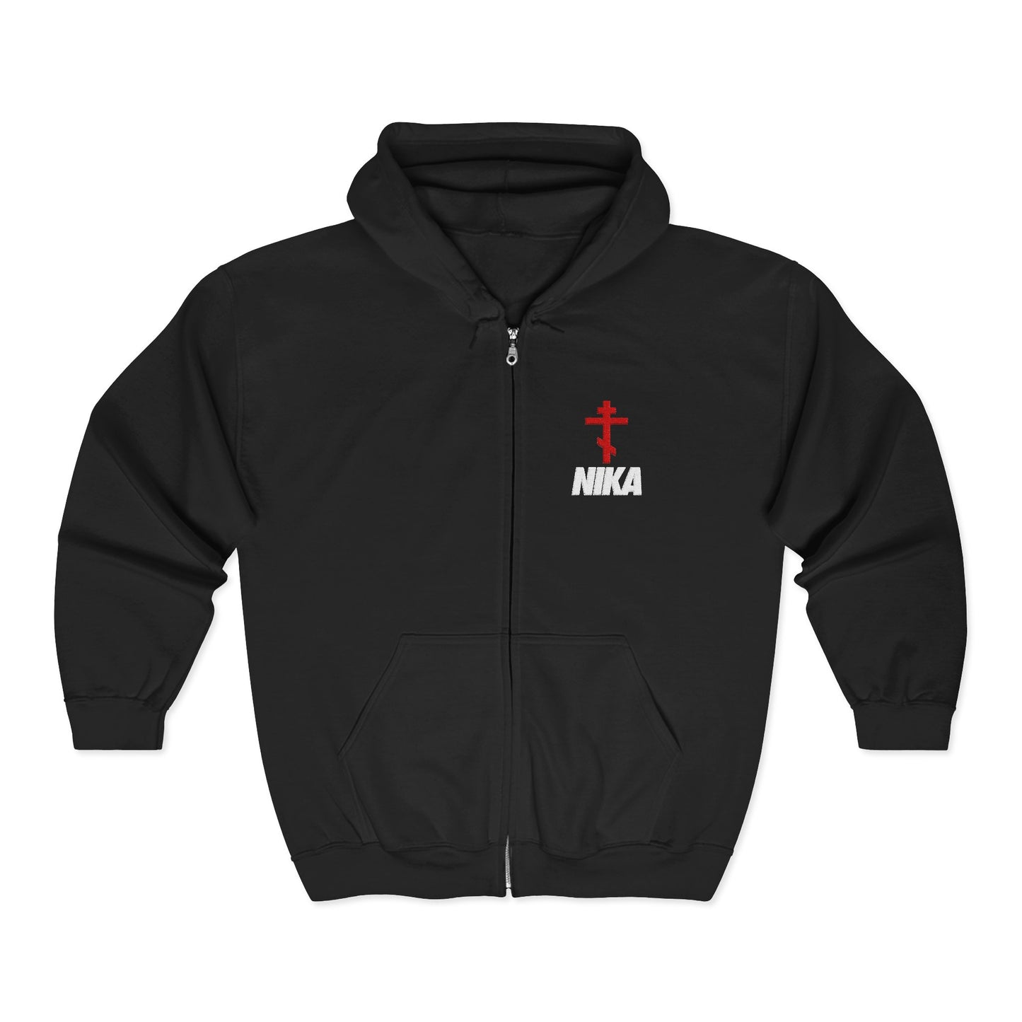 Embroidered NIKA Red Orthodox Cross | NIKE Logo Mashup | Christian Full-Zip Hoodie