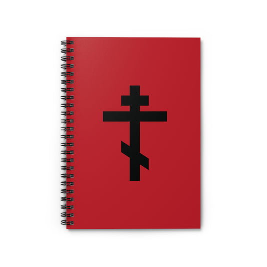 Black Orthodox Cross Red Background | In this sign ye shall conquer | Orthodox Christian Spiral Notebook