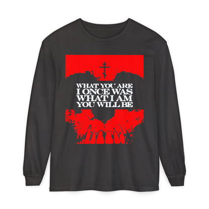 What You Are, I Once Was. What I Am, You Will Be | Memento Mori | Red Skull Remembrance of Death | Orthodox Christian Long Sleeve Shirt