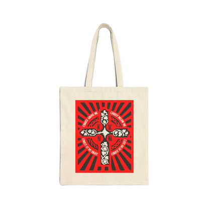 Red ICXC NIKA Enniskillen Celtic Cross | Lorica of St. Patrick | Shield Prayer | Orthodox Christian Canvas Tote Bag