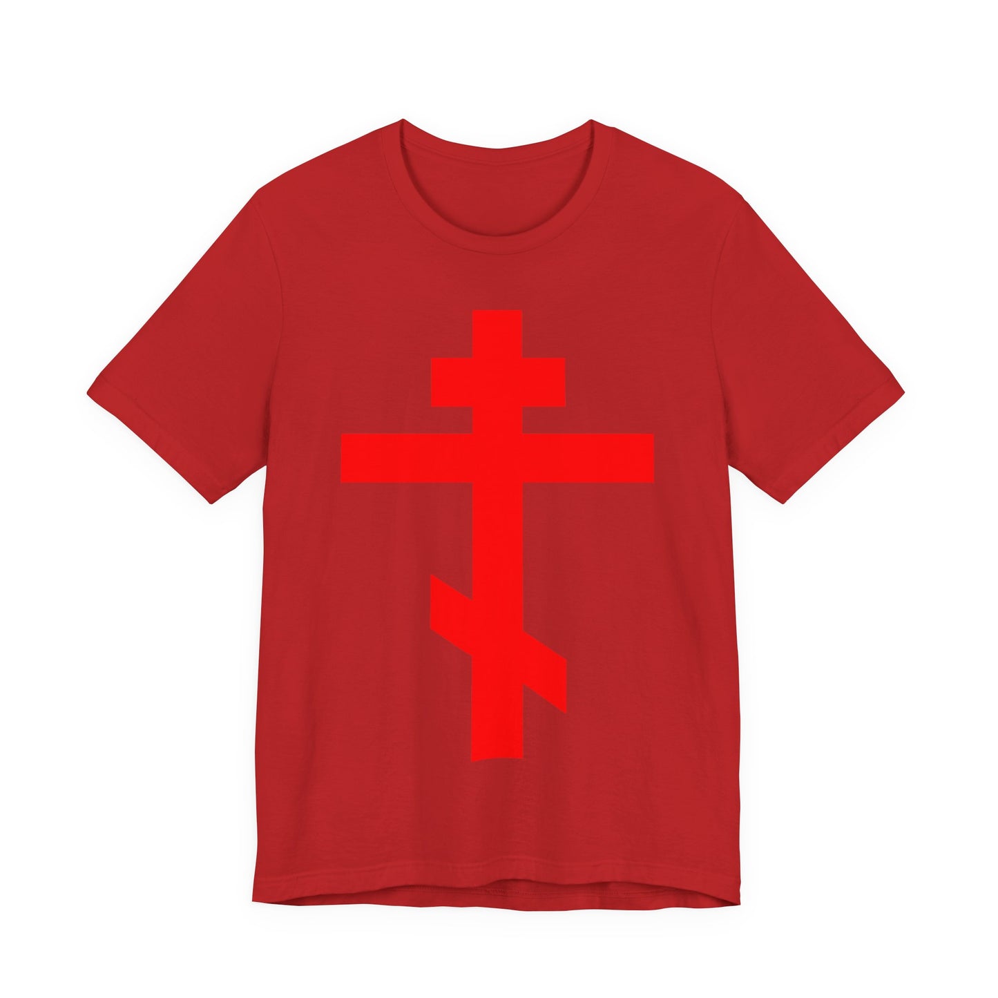 Red Orthodox Tribar Cross | Preserve Thy People By Thy Cross, O Lord | Christ is King | Christian Unisex Cotton Tee