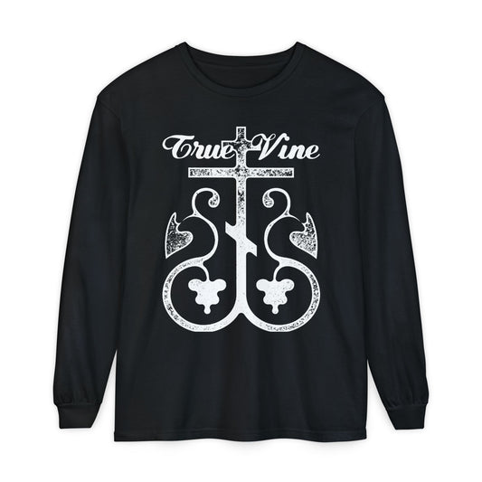 I Am the True Vine (John 15, Ezekiel 15) | Orthodox Cross with Grape Vine | Photocopy Effect | Orthodox Long Sleeve Cotton Shirt