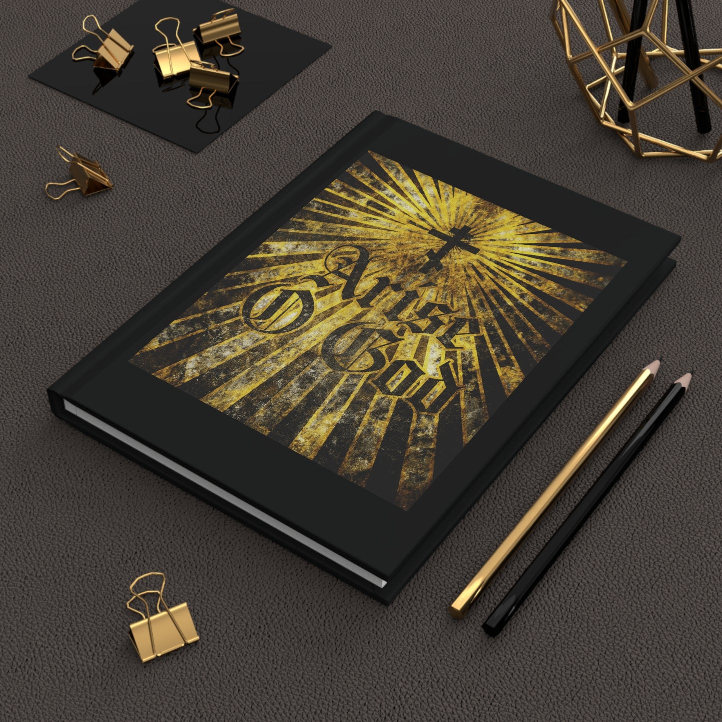 The "Arise O God | Psalm 81 (82 LXX)" Orthodox Christian blank journal features a textured Gothic font, an Orthodox cross, and golden rays—perfect for inspiring notes with its Divine Council theme.