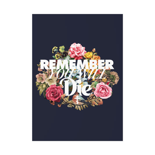 Remember You Will Die | Cross | Classic Typography & Floral Wreath Design | Memento Mori | Orthodox Christian Art Poster