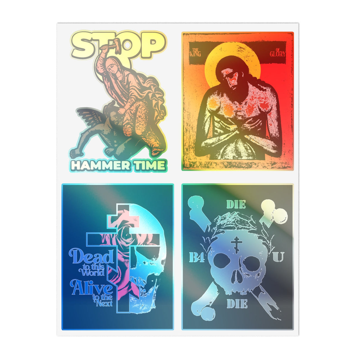 Random Mix No. 1 Four Sticker Sheet with bold text and iconographic Orthodox designs.
