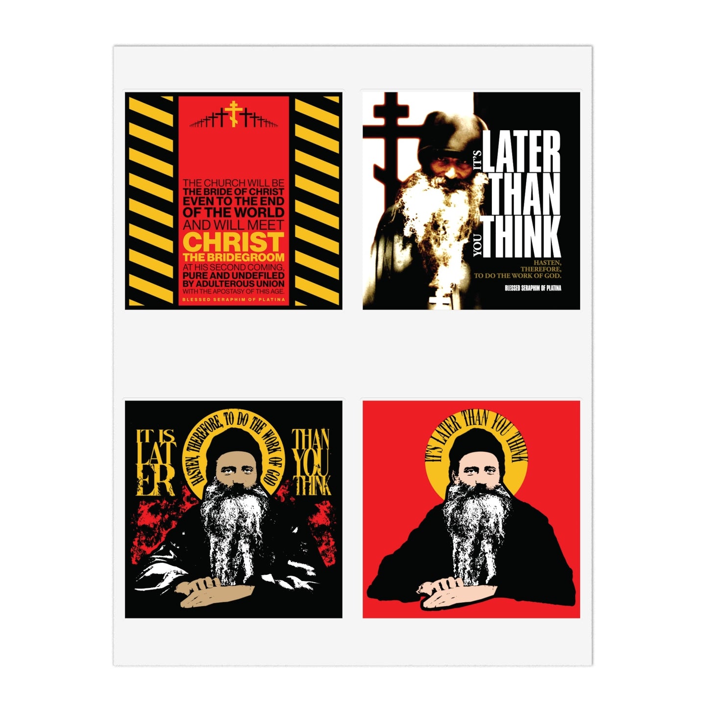 Fr Seraphim Rose 4x4 Sticker Sheet No. 1 | It's Later Than You Think | Modern Saint Graphic Decor | Apocalyptic | Orthodox Christian Stickers