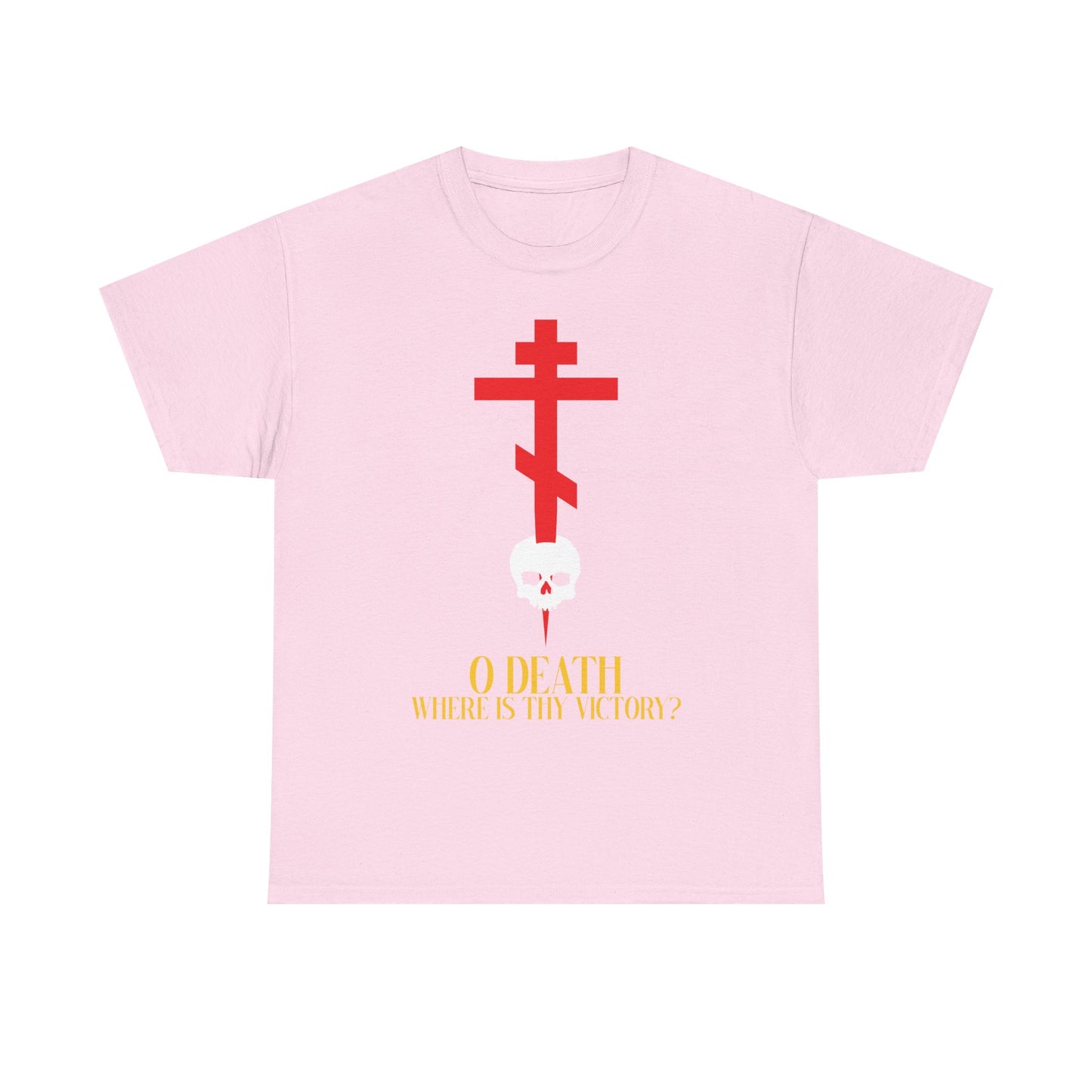 O Death Where is Thy Victory? (1 Corinthians 15:55) | Cross Stabbing Skull | Jesus Christ is King | Orthodox Midweight Cotton Unisex Tee